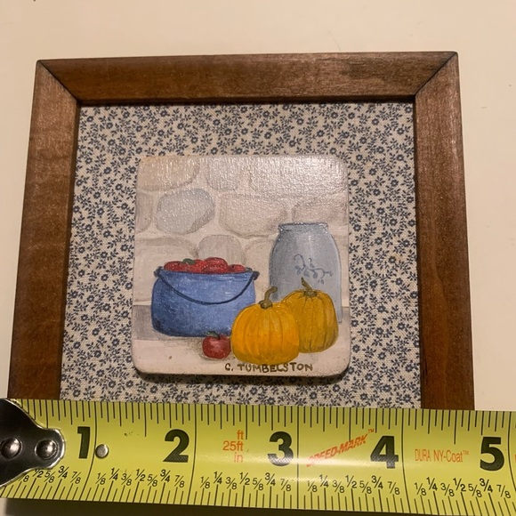 Vintage Set of Two Framed and Matted Hand Painted Tiles - Picture 4 of 8